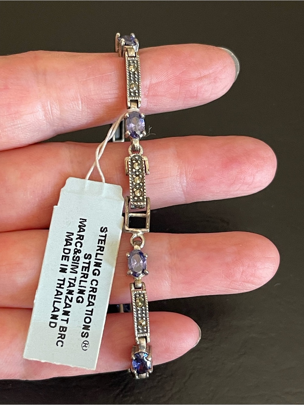 925 Sterling Silver Marcasite with Tanzania tennis bracelet.